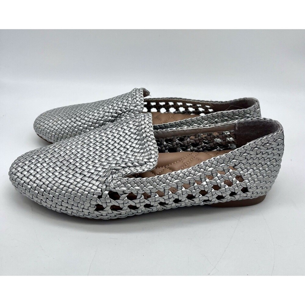 Birdies Womens The Starling Silver Gray Woven Flat Loafers Size US 6